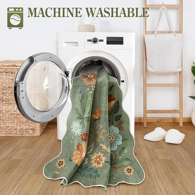 Lahome Floral Rugs for Entryway, 2X3 Washable Kitchen Rugs Ultra-Thin Soft Rug - Image 5