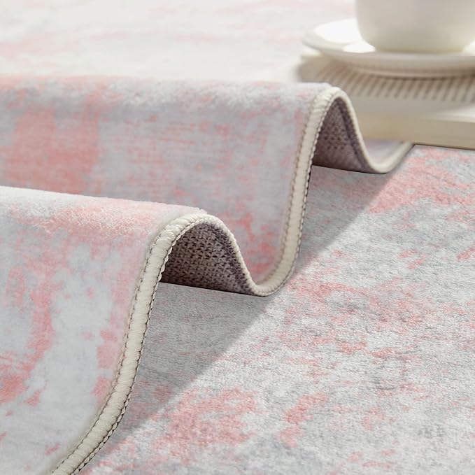 Latte&Fog Entryway Pink Rug, Modern Abstract 2x3 Washable Area Rugs - Image 6