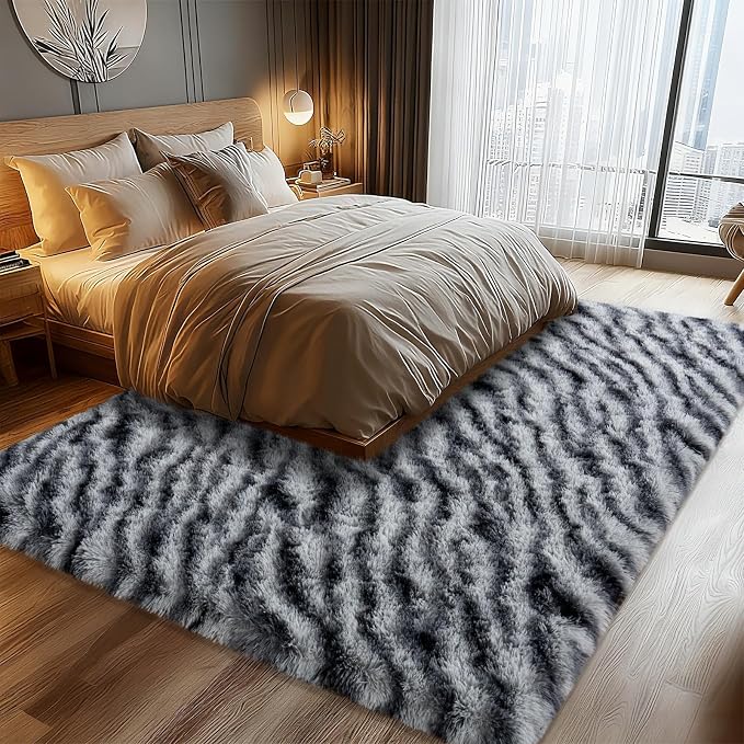 Fluffy Rugs for Living Room, 6x9 Ft Zebra Black and White Area Rug, Soft Large - Image 4