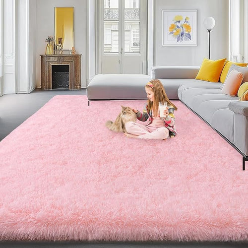 9x12 Large Area Rugs for Living Room, Soft Pink Fluffy Shag Rug for Bedroom by WISHTREE
