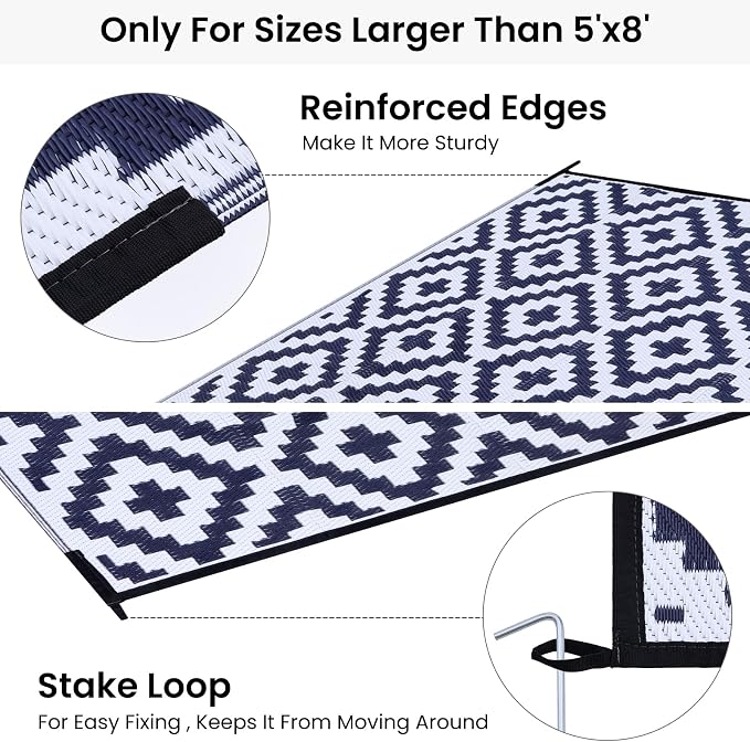 Smiry Waterproof Outdoor Rug 8x10 ft, Reversible Plastic Straw Patio Camping - Image 4