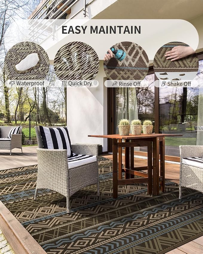 MontVoo Outdoor Rug Carpet Waterproof-Patio Rug Mat 6x9 Reversible RV Outdoor - Image 3