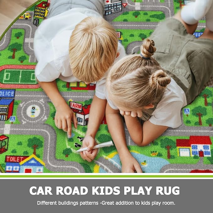 Capslpad Green Car Road Kid Rug Carpet Playmat - Image 5