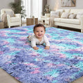 Rainbow Fluffy Rugs for Girls Bedroom: 9x12 Large Shag High Pile Area Rug by PLHXFRSoftAreaRugs