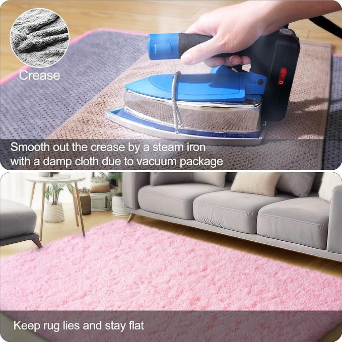 qulint 5x7 Pink Rugs for Bedroom Girls, Large Fluffy Carpet for Living Room - Image 5