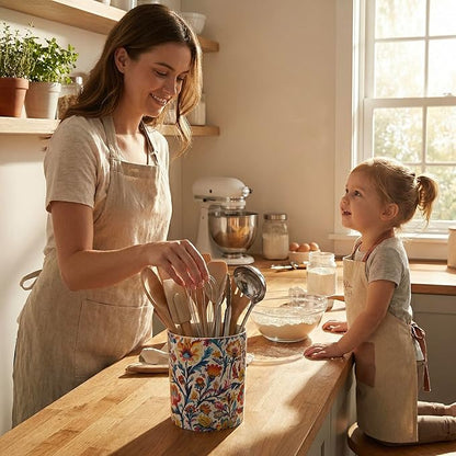 MyGift Vibrant Paisley Floral Ceramic Kitchen Utensil Holder – Decorative Crock - Image 4