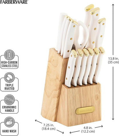 FARBERWARE 15-Piece Knife Block Set, Triple-Riveted High-Carbon Stainless Steel - Image 3