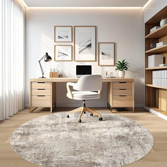 8ft Round Rug Living Room Rugs: 8x8 Washable Circle Large Abstract Modern Soft - Image 7