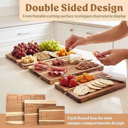 Acacia Wood Cutting Board for Kitchen, Non-Toxic Cutting Board Set of 3 - Image 4