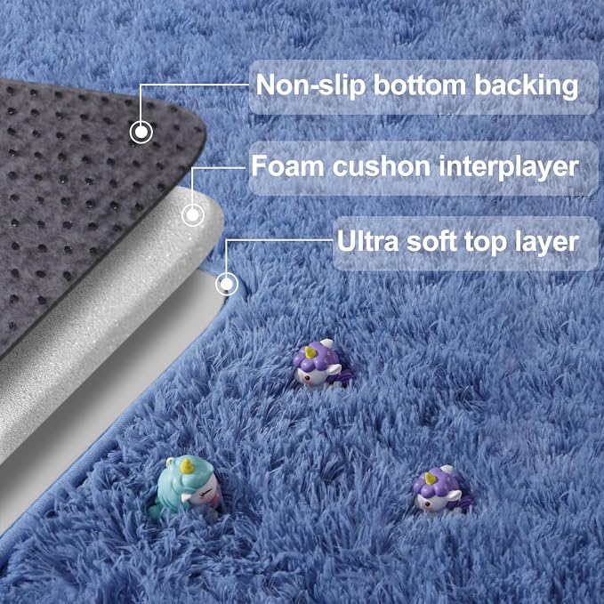 qulint Blue Rug for Bedroom, 2x3 Area Rugs for Boys Room Soft Fluffy Shag Small - Image 6