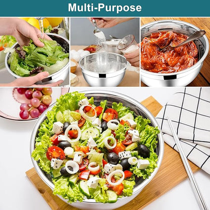 E-far Mixing Bowls with Lids, 6-Piece Stainless Steel Salad Bowls Metal Nesting - Image 4