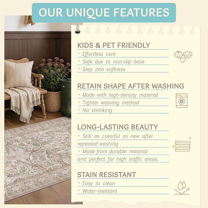 Moss Green 2x4 Washable Entry Rug, Small Throw Rugs - Image 5