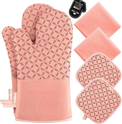 KEGOUU Oven Mitts and Pot Holders 6pcs Set, Kitchen Oven Glove High Heat by KEGOUUOvenMitt