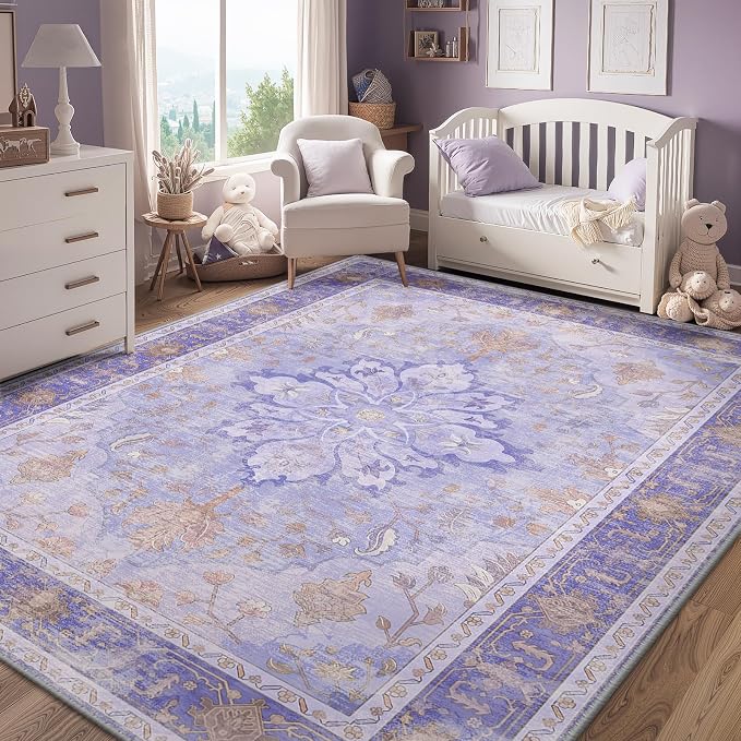 RELEANY Area Rugs 4'x6' Washable Non-Slip, Floral Vintage Distress Medallion - Image 3
