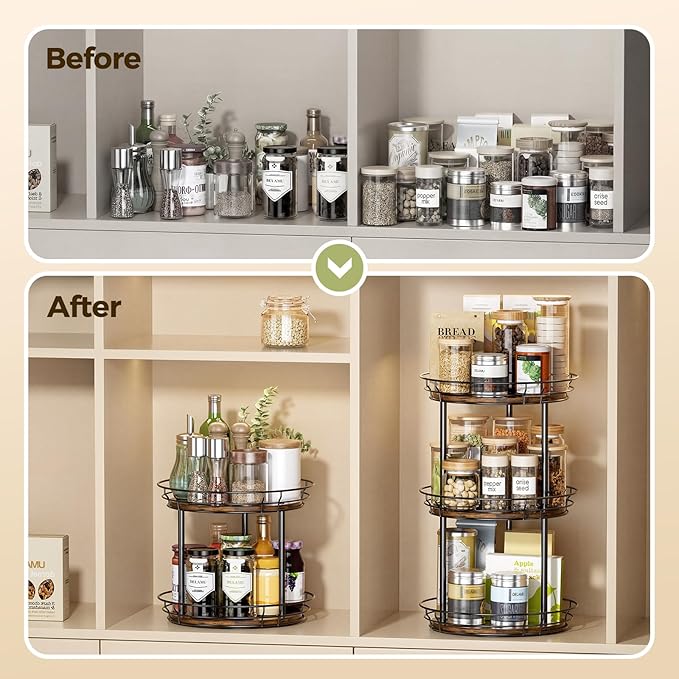 LAMU 10'' Lazy Susan Turntable Organizer, 2 Tier Round Rotating Spice Rack - Image 4