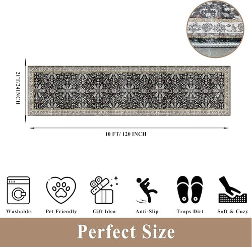 2x10 Hallway Runner Rug Non Slip Washable – Boho Floral Long Floor Carpet Runner - Image 2