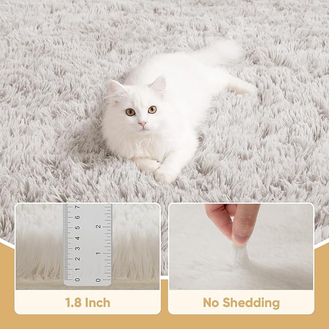 Area Rug for Living Room Bedroom: 9x12 White Soft Fluffy Shag Upgrade Non-Slip - Image 5