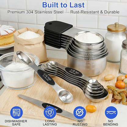 Magnetic Measuring Cups & Spoons Set, Strong N45 Magnets, Heavy Duty Stainless - Image 3