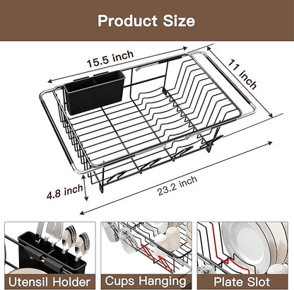 Over the Sink Expandable Dish Drainer Drying Rack In Stainless Steel - Image 2