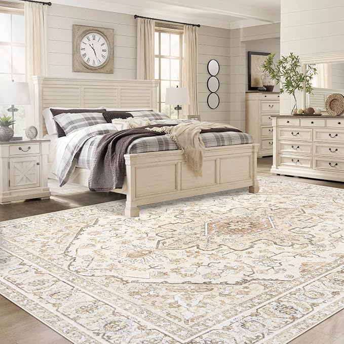 Area Rugs 9x12 Vintage Rug: Large Washable Living Room Rug Retro Medallion - Image 3