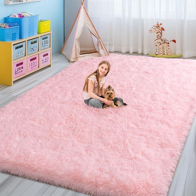 Fluffy Pink Rug for Bedroom Girls, 5x7 Soft Fuzzy Plush Shag Area Rug for - Image 3