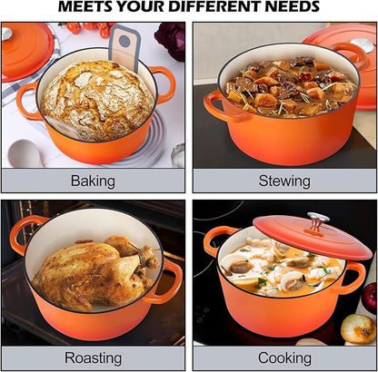 TeamFar Enameled Cast Iron Dutch Oven, 6QT Nonstick Dutch Oven Pot - Image 7