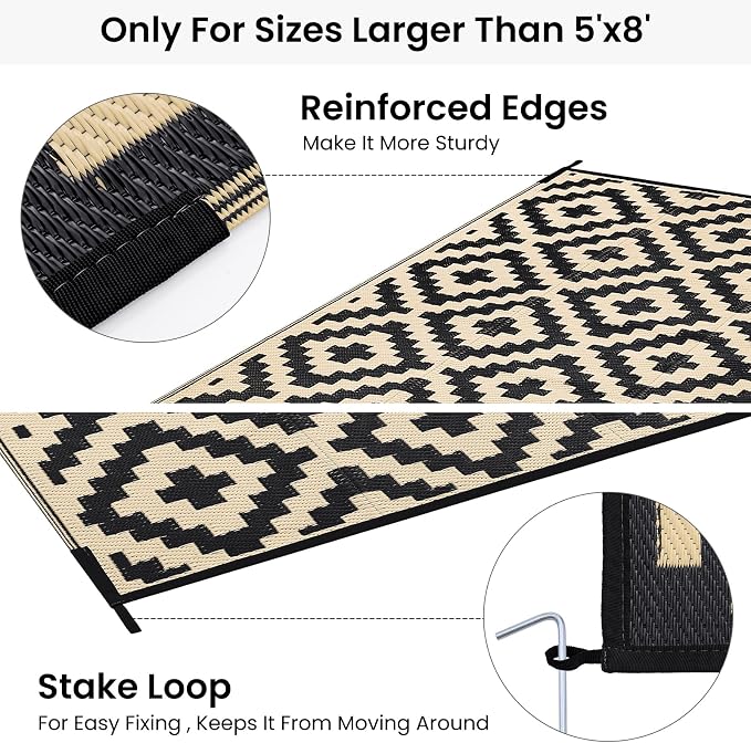 Smiry Waterproof Outdoor Rug 9X18 ft, Reversible Plastic Straw Patio Camping - Image 4