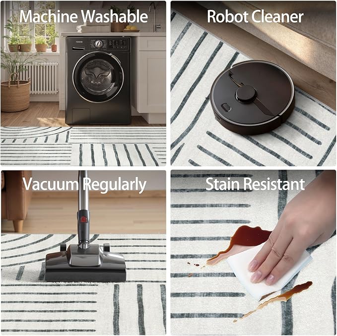 DCX Abstract Machine Washable 9x12 Rug, Soft Low Pile Non Slip Carpet, Kid & - Image 6