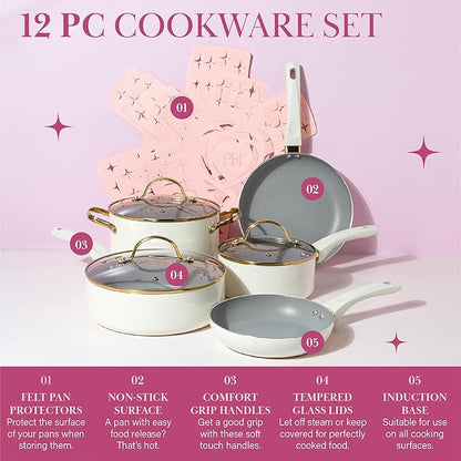 Paris Hilton Epic Nonstick Pots and Pans Set, Tempered Glass Lids, Soft Touch - Image 3