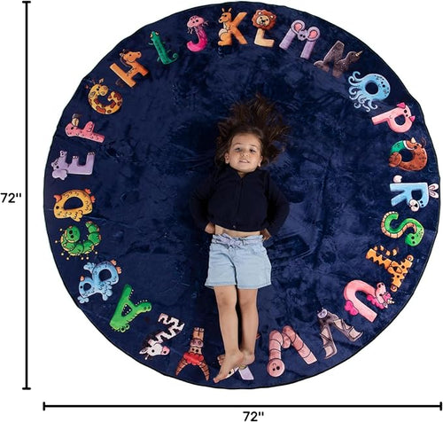 ABC Alphabet Rug for Kids – 6 ft Round Blue Play Mat for Toddlers & Babies - Image 2