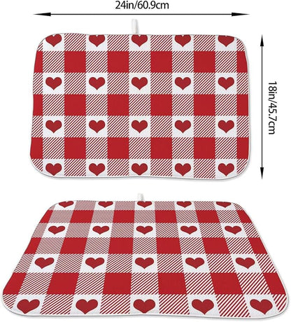 Happy Valentines Day Dish Drying Mat 18 x 24 inch Red Checkered Love Hearts - Image 2
