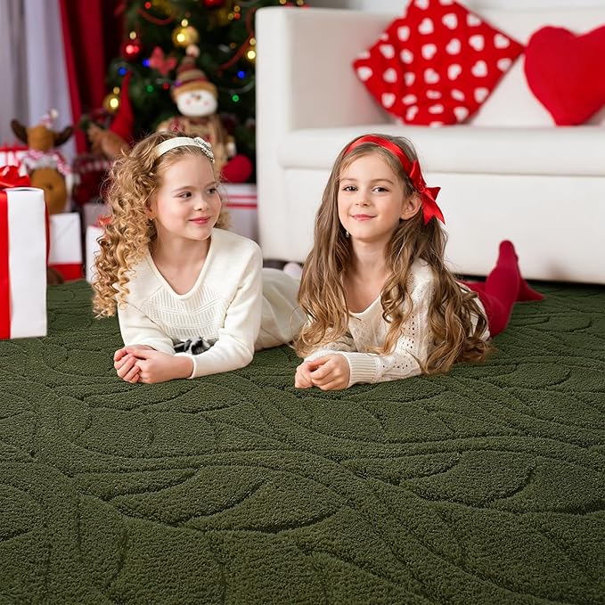 4x6 Olive Green Washable Area Rug - Image 3