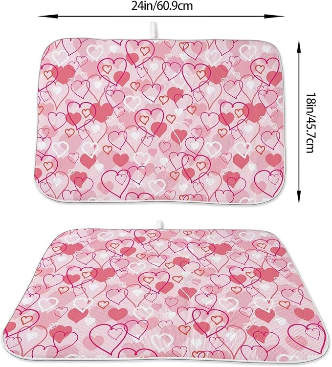 Valentines Day Dish Drying Mat 18 x 24 inch Pink Love Hearts Decorative Drying - Image 2