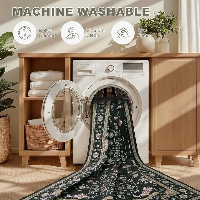 Area Rugs 9x12 Living Room Rug: Washable Rug Soft Vintage Boho Medallion Carpet - Image 8