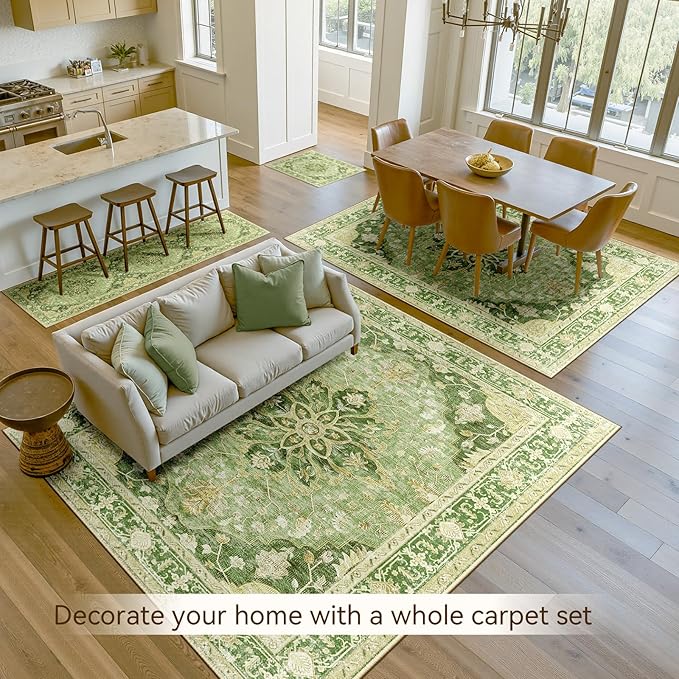 RELEANY Area Rugs Large 10'x14' Washable Non-Slip, Floral Vintage Distress - Image 4