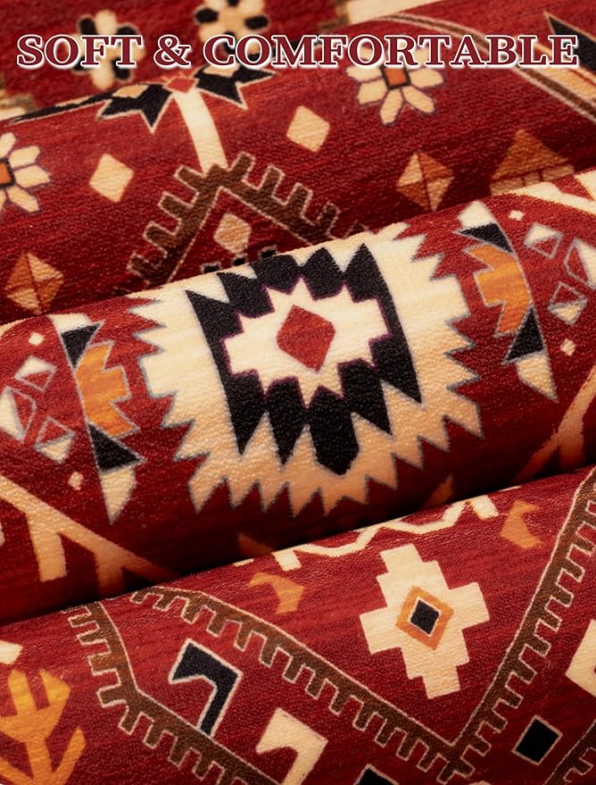 SERISSA Runner Rug for Hallways, Long Boho Rug Vintage Red Black Hallway Stair - Image 5