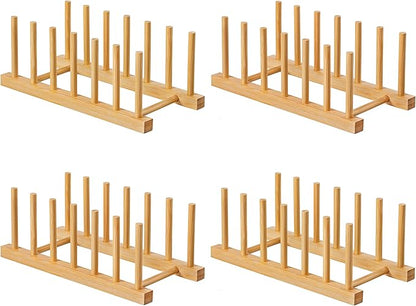 HBlife 4pcs Bamboo Dish Plate Bowl Cup Book Pot Lid Cutting Board Drying Rack by HBlife