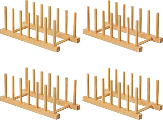 HBlife 4pcs Bamboo Dish Plate Bowl Cup Book Pot Lid Cutting Board Drying Rack by HBlife