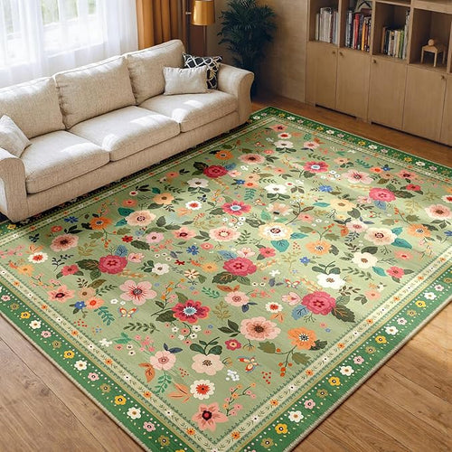 8x10 Area Rugs for Living Room Vacuum-Friendly Machine Washable Area Rug Flower by meejou