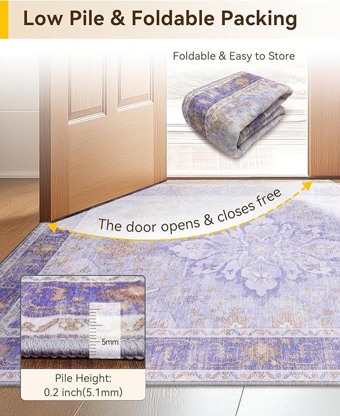 RELEANY Area Rugs 3'x5' Washable Non-Slip, Floral Vintage Distress Medallion - Image 6