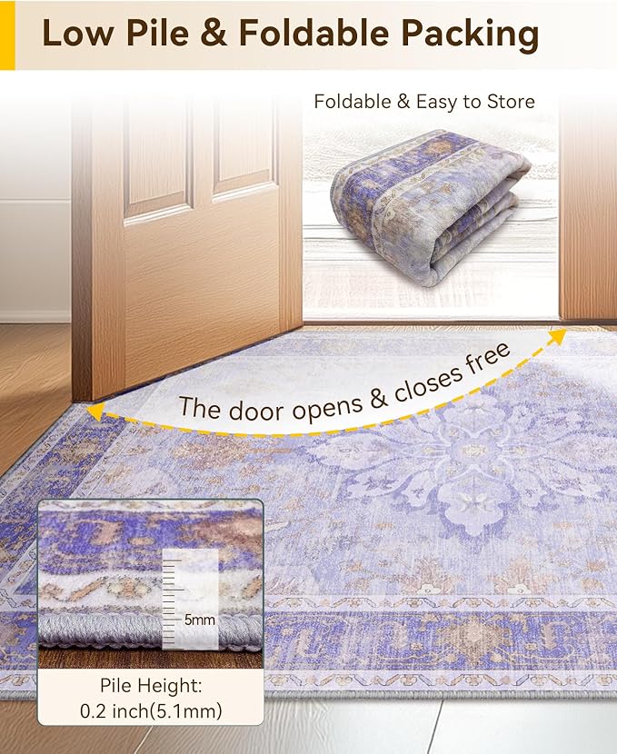 RELEANY Area Rugs 4'x6' Washable Non-Slip, Floral Vintage Distress Medallion - Image 6