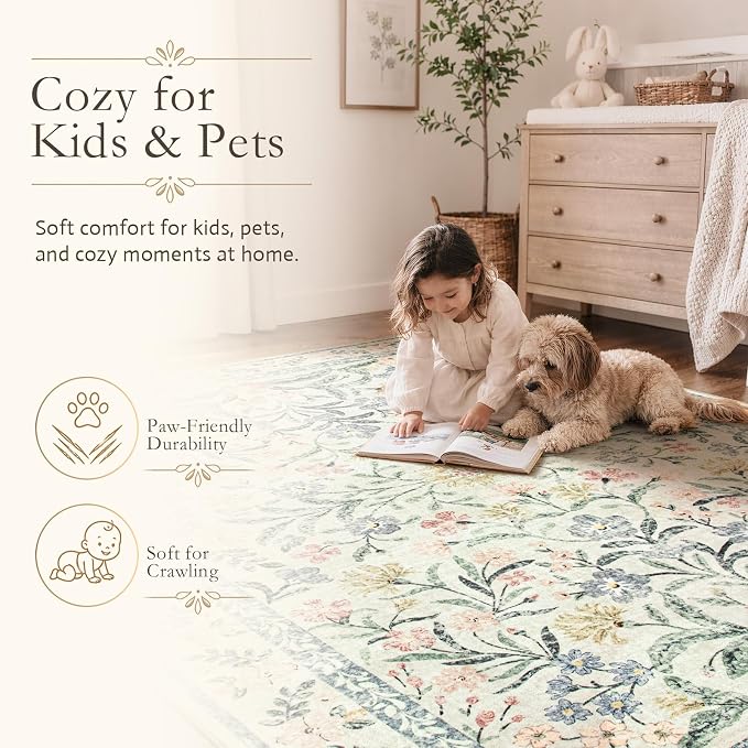 Wonnitar Large Rugs for Living Room, Soft Washable Floral 9x12 Area Rug for - Image 6