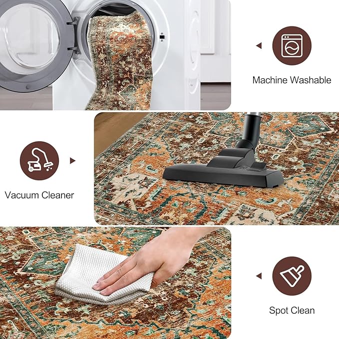 Yamaziot Washable Runner Rug, 3x12 Non-Slip Boho Vintage Hallway Rug Runner - Image 3