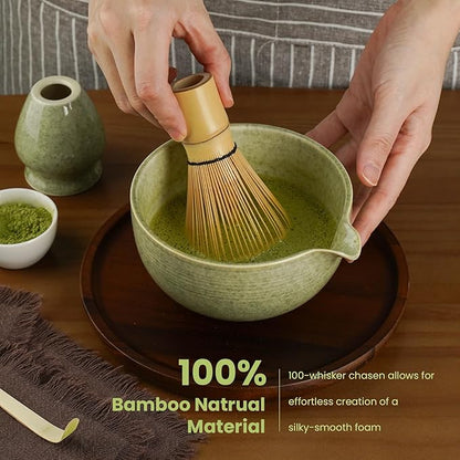 Matcha Whisk Set, Ceramic Bowl Matcha Kit & Handcrafted Bamboo Chasen, Complete - Image 4