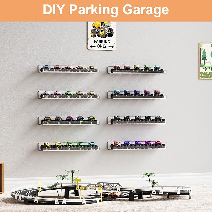 upsimples 8 Pack Acrylic Shelves Wall Organizer and Storage, Toy Cars, Kids - Image 2