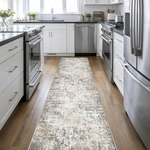 2.6'x14' Runner Rug Washable Rug: Modern Abstract Soft Thin Runner Rug Brown - Image 2