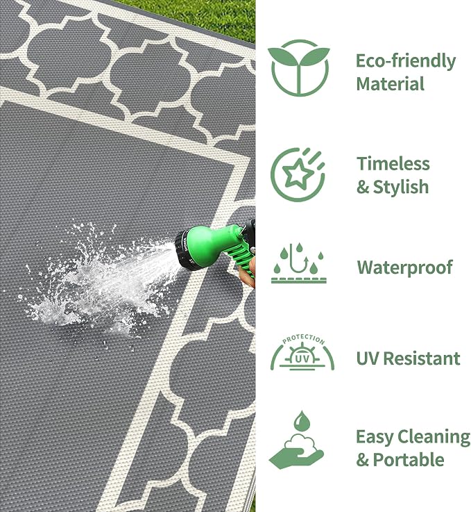 GENIMO 9 ' x 12 ' Outdoor Rug for Patio, Waterproof Indoor Outdoor Plastic - Image 6