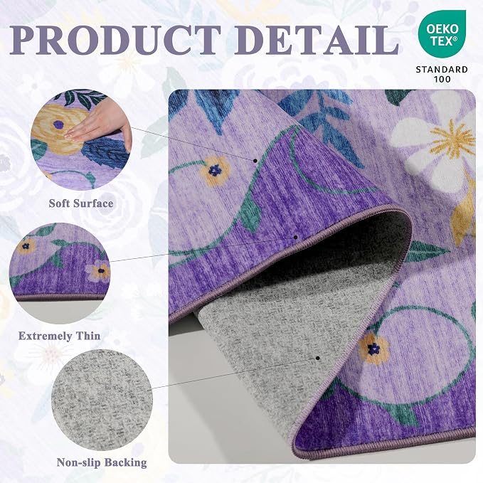 DUKINO 2x4 Rug for Entryway, Washable Kitchen Floral Runner Rug - Image 4
