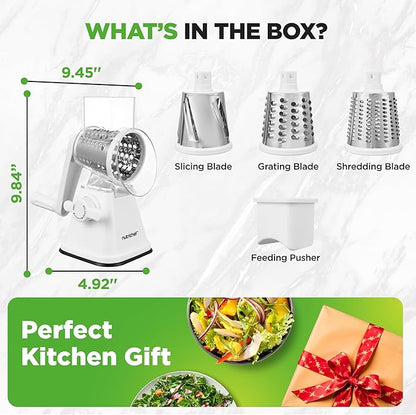 NutriChef 3 in 1 Cheese Grater & Shredder | Strong Suction Base, Rotary Handle - Image 8