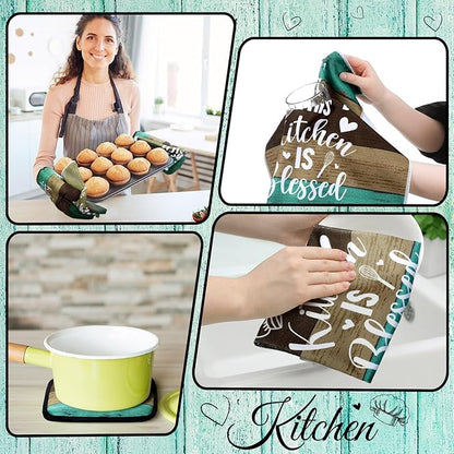 Fourluoo 10 Pcs Farmhouse Kitchen Decor and Accessories Set 4 Kitchen Towels 2 - Image 4